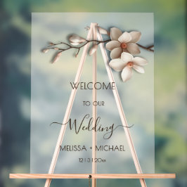 Ivoor Wit 3D Magnolia Bloemen Trouw Welkom Acryl Bord