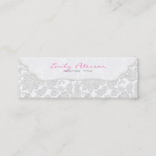 Ivoor wit bloemdamast reliëf effect mini visitekaartje (Voorkant)