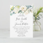 Ivoor Wit Bloemen Eucalyptus Groen Bruiloft Kaart (Staand voorkant)
