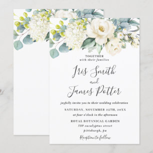 Ivoor Wit Bloemen Eucalyptus Groen Bruiloft Kaart