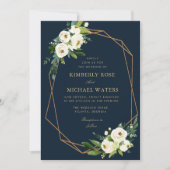 Ivoor wit bloemen geometrische marine bruiloft kaart (Voorkant)