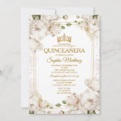 Ivoor Wit Bloemen Mexicaans Goud Charra Mis Quince Kaart (Voorkant)