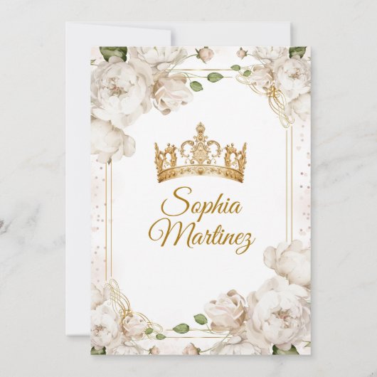 Ivoor Wit Bloemen Mexicaans Goud Charra Mis Quince Kaart (Achterkant)