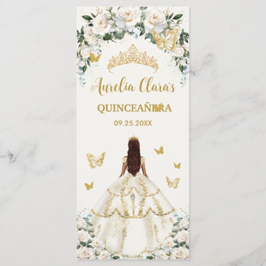 Ivoor Wit Bloemen Quinceañera Bruin Prinses Menu (Achterkant)