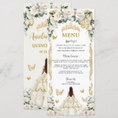 Ivoor Wit Bloemen Quinceañera Bruin Prinses Menu (Voorkant / Achterkant)