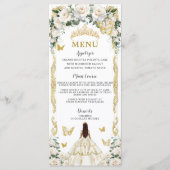 Ivoor Wit Bloemen Quinceañera Bruin Prinses Menu (Voorkant)