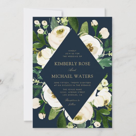 Ivoor wit bloemenbruiloft lijst marine kaart (Voorkant)