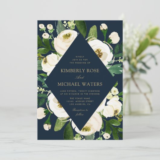 Ivoor wit bloemenbruiloft lijst marine kaart (Staand voorkant)