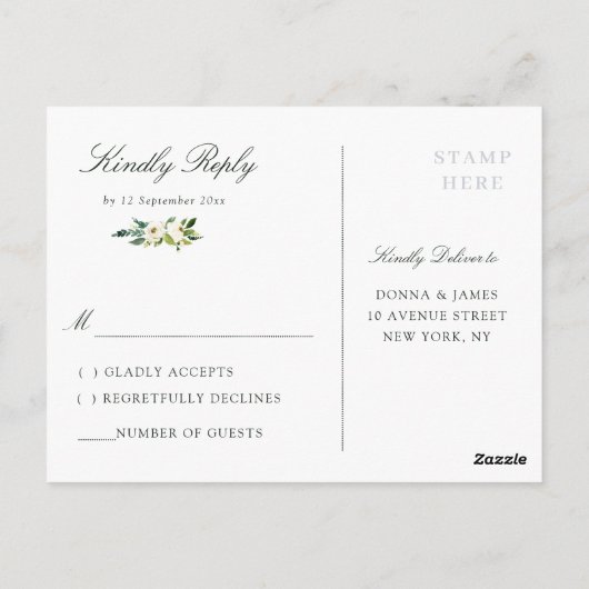 Ivoor wit bloemenbruiloft RSVP Briefkaart (Achterkant)