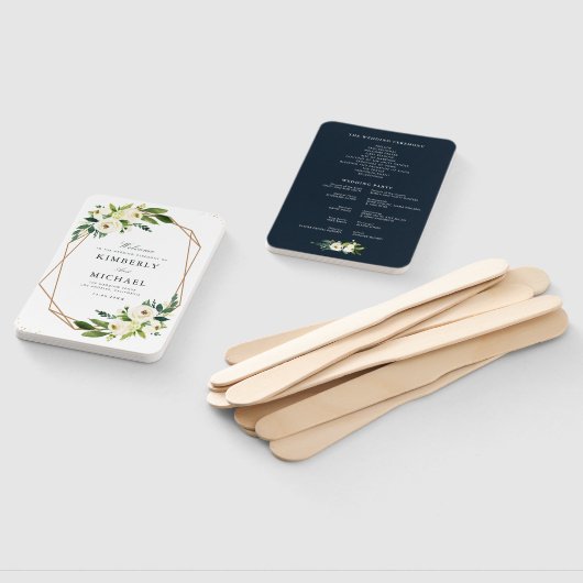 Ivoor wit bloemengeometrisch trouwprogramma handwaaier (Niet-gemonteerd)