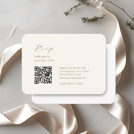 Ivoor & Wit | Chic eenvoudige script QR-code bruil Informatiekaartje