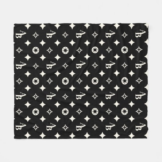 Ivoor Wit Custom Initiaal Monogram Patroon Zwart Fleece Deken (Voorkant (Horizontaal))