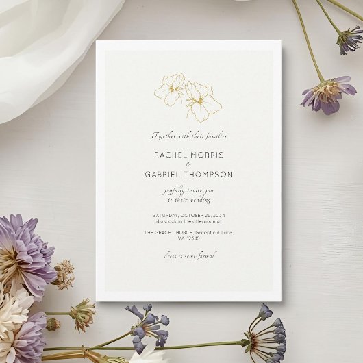 Ivoor & Wit Goud Bloemen Script Trouwen Save The Date