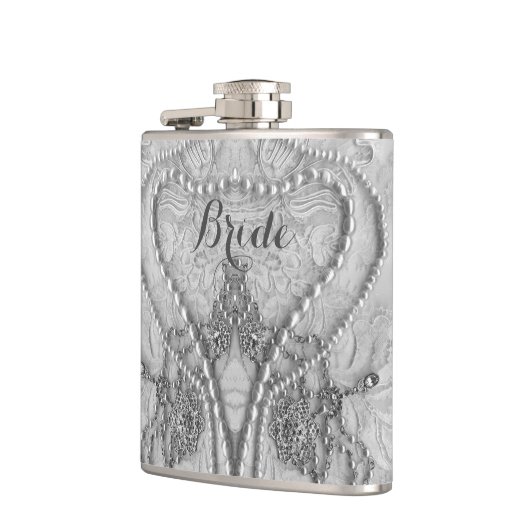 Ivoor Wit Meisje Kant En Purls Bruid Flask Heupfles (Links)