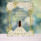 Ivoor Wit Prinses Floral Quinceanera Verjaardag Acryl Bord (Neutraal)