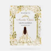 Ivoor Wit Prinses Floral Quinceanera Verjaardag Acryl Bord (Voorkant)