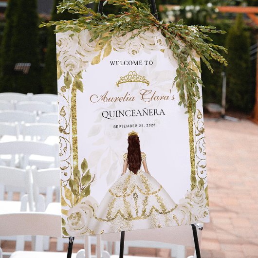 Ivoor Wit Prinses Floral Quinceanera Verjaardag Poster