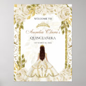 Ivoor Wit Prinses Floral Quinceanera Verjaardag Poster (Voorkant)