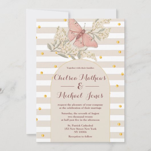 ivoor wit roze vlinder bruiloft kaart (Voorkant)