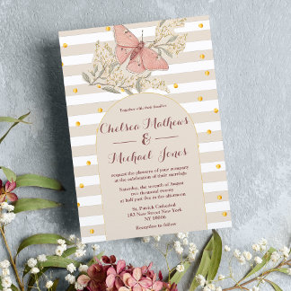  ivoor wit roze vlinder bruiloft kaart