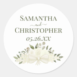 Ivoor Wit Rozen & Bloesems Eenvoudige Bruiloft Ronde Sticker