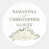 Ivoor Wit Rozen & Bloesems Eenvoudige Bruiloft Ronde Sticker (Voorkant)
