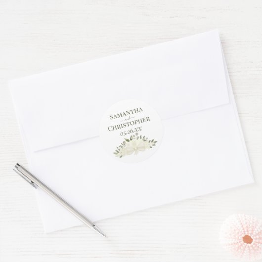 Ivoor Wit Rozen & Bloesems Eenvoudige Bruiloft Ronde Sticker (Envelop)