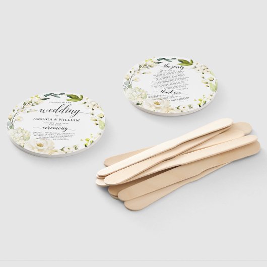 Ivoor wit rozen groen bloemenbruiloft programma handwaaier (Niet-gemonteerd)