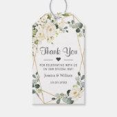 Ivoor wit rozen groen bruiloft gunst dank u cadeaulabel (Voorkant)