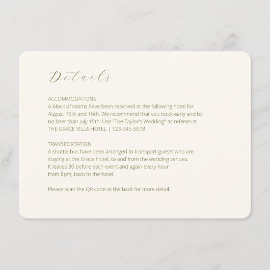 Ivoor & Wit | Script Wedding Details QR Code Informatiekaartje (Voorkant)