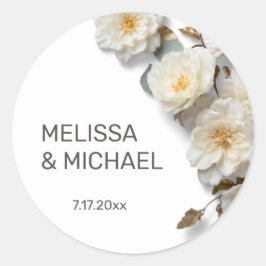 Ivoor Witte 3D Rozen Bruiloft Ronde Sticker