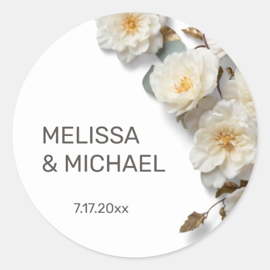 Ivoor Witte 3D Rozen Bruiloft Ronde Sticker (Voorkant)