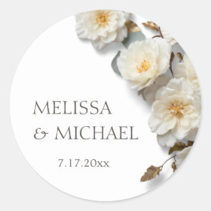 Ivoor Witte 3D Rozen Bruiloft Ronde Sticker