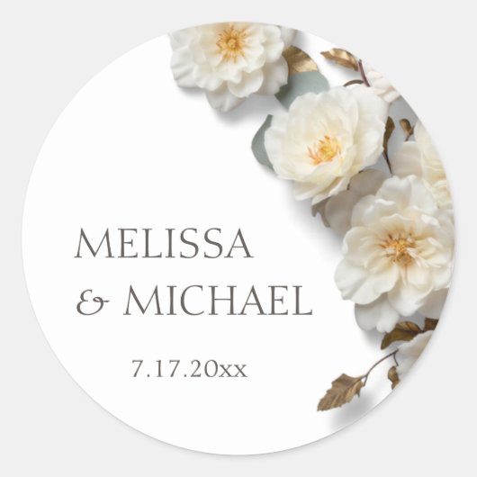 Ivoor Witte 3D Rozen Bruiloft Ronde Sticker (Voorkant)