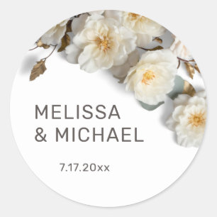 Ivoor Witte 3D Rozen Bruiloft Ronde Sticker