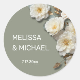 Ivoor Witte 3D Rozen Huwelijk Klassieke Ronde Stic Sticker