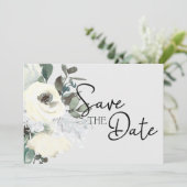 Ivoor Witte Aquarel Bloemige Save The Date (Staand voorkant)
