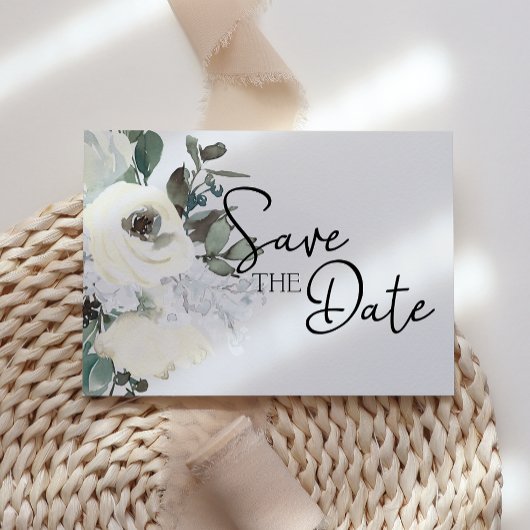 Ivoor Witte Aquarel Bloemige Save The Date