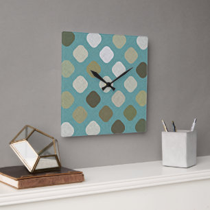 Ivoor Witte Beige Teal Blauwe Ronde Vierkanten Pat Vierkante Klok