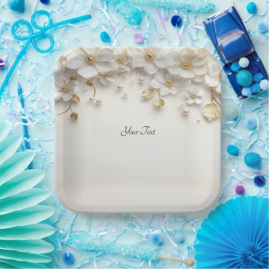 Ivoor Witte Bloem Gouden Bladeren Papieren Bord (Feest)