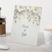 Ivoor Witte Bloem Gouden Bladeren Tafelbordjes Reclamebord Met Voetstuk (Insitu)