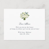 ivoor - witte bloem zal je mijn bloemenmeisje zijn uitnodiging briefkaart (Achterkant)