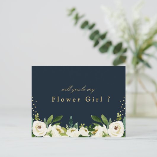 ivoor - witte bloem zal je mijn bloemenmeisje zijn uitnodiging briefkaart (Staand voorkant)