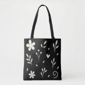 Ivoor Witte Bloem Zwart Tote Bag (Voorkant)