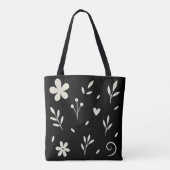 Ivoor Witte Bloem Zwart Tote Bag (Achterkant)