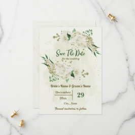 Ivoor witte bloemen botanische bruiloft save the date