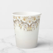 Ivoor witte bloemen goud laat papieren bekers (Achterkant)