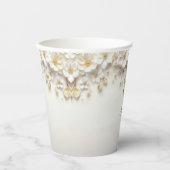 Ivoor witte bloemen goud laat papieren bekers (Voorkant)