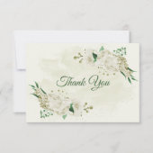 Ivoor witte bloemen groen bruiloft bedankkaart (Voorkant)