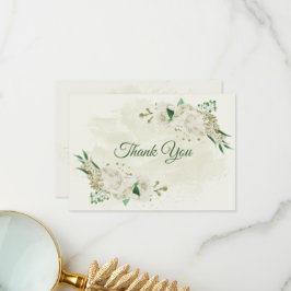 Ivoor witte bloemen groen bruiloft bedankkaart